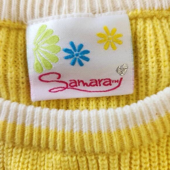 Samaray size 5 girls yellow banana pudding white ribbed bow grommet sweater - Picture 2 of 6